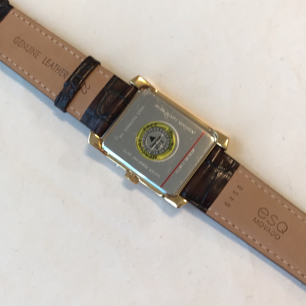 ESQ Movado Synthesis Gold-Tone Rectangular Watch with Brown Leather Strap - Picture 2 of 6